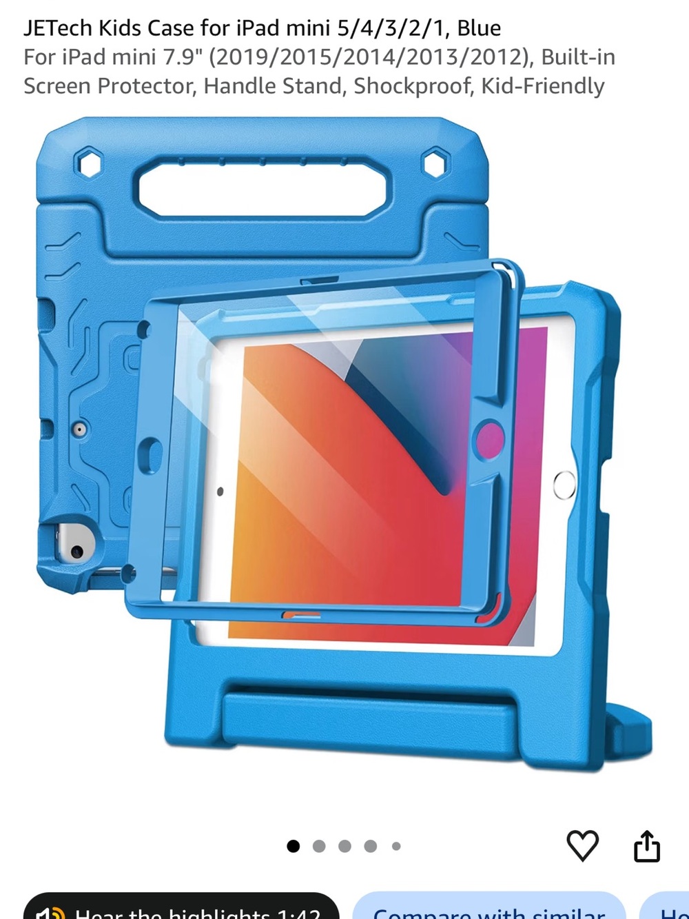 Blue Kid-Friendly iPad mini Case with Handle & Screen Protector